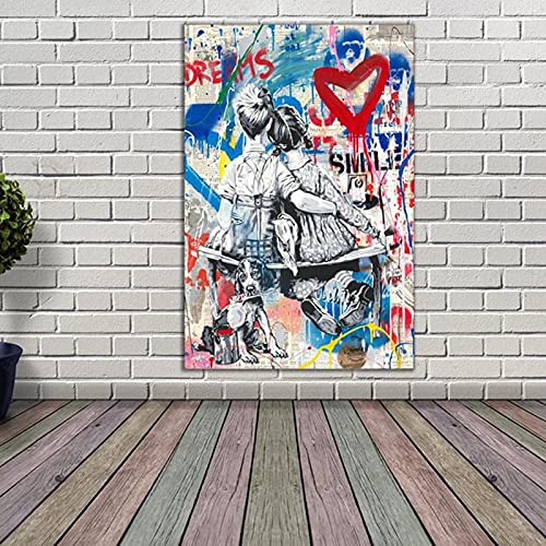 Abstrakte Kunst Mr Brainwash Work Well Together Banksy Graffiti Bürodekoration Wandkunst Leinwand Gemälde Poster Wohnzimmer Zuhause 70x105cm(27x41in) mit Rahmen von HSFFBHFBH