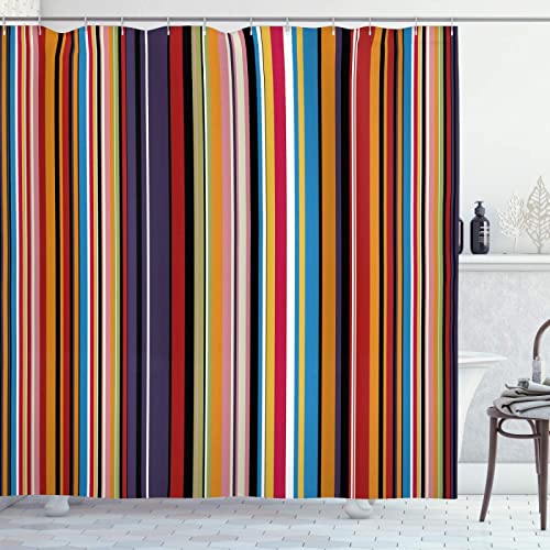 Abstrakter Duschvorhang, lebendige farbige Streifen, vertikales Muster, Funky, moderner Stoff, Badezimmerdekoration 180x180cm(WxH) von HSFFBHFBH