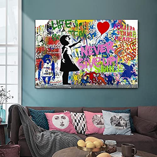 Banksy Balloon Girl Leinwand Gemälde Graffiti Street Artwork Never Give Up Wall Art Poster Bilder für modernes Dekor 40x65cm (16 "x 26") Ungerahmt von HSFFBHFBH