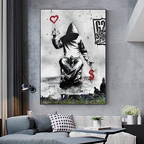 Banksy Love Over Money Leinwand Gemälde Poster und moderne Drucke Wandkunst Bilder Industrial Style Wohnzimmer Dekor 40x65cm (16x26in) Ungerahmt von HSFFBHFBH