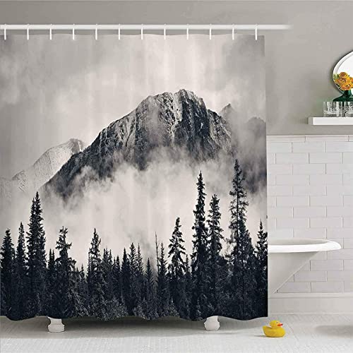 Berg wasserdichter Duschvorhang Waldlandschaft Thema Wohnkultur Nebel bedruckter Polyester-Gewebe-Vorhang für Badezimmer 75(W) x190(H) cm/29x75in von HSFFBHFBH