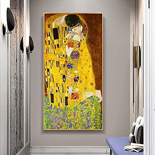 Berühmte Kunst von Gustav Klimt Der Kuss Klassische Gemälde Druck auf Leinwand Poster und Drucke Wand Leinwand Bilder Wohnkultur 60x120cm (24''x47'') Innenrahmen von HSFFBHFBH