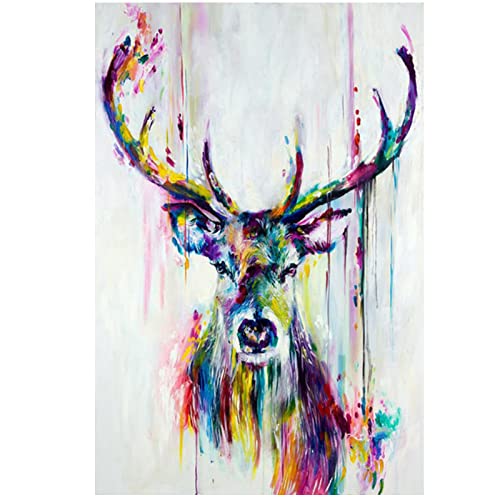 Bunte Hirschkopf Hirsch Tier Wandkunst Leinwand Malerei Nordic Poster und Drucke Bilder für Wohnzimmer Schlafzimmer Dekoration 30x50cm (12x20inch) Innenrahmen von HSFFBHFBH