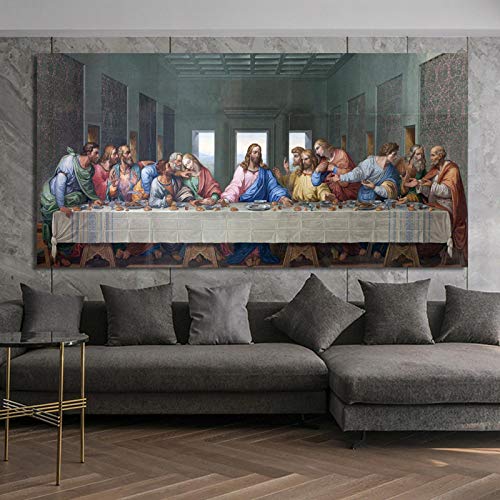 HSFFBHFBH Da Vinci berühmt Das letzte Abendmahl von Leonardo Poster und Drucke Wandkunst Leinwand Gemälde für Wohnzimmer Dekoration Bild 60 x 120 cm (24''x47'') Innenrahmen von HSFFBHFBH