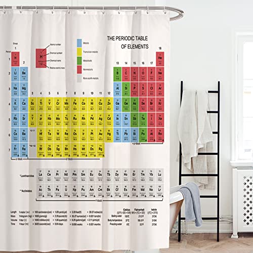 Drucken Duschvorhang Periodensystem der Elemente Badezimmervorhänge Wasserdichter weißer Stoffvorhang für die Baddekoration 150x180cm/59x71in(WxH) von HSFFBHFBH