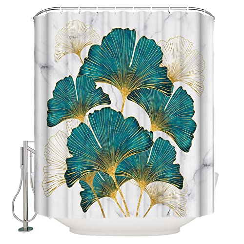 Duschvorhang, wasserdicht, Marmor, Ginkgo Biloba, Badezimmerdekoration, Toilette, bedruckter Vorhang, Badezimmervorhänge mit 12 Haken 150x200cm(WxH) von HSFFBHFBH