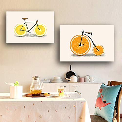 Einfaches Obst Zitrone Fahrrad Poster und Drucke Leinwand Gemälde Skandinavische Nordische Kunst Wandbild für Wohnzimmer Küche Zimmer 30x40cm(12x16in) x2 ungerahmt von HSFFBHFBH