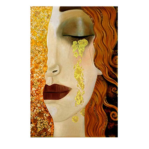 Gemälde auf Leinwand Kunst Gustav Klimt Goldene Tränen und Kuss Poster und Drucke Wandkunst Bilder für Wohnzimmer 80x120cm (32"x47") Mit Rahmen von HSFFBHFBH