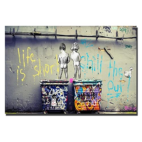 Graffiti Art Banksy Leinwand Gemälde Kinder Pinkeln Poster und Druck Bunte Wandkunst Bild für Wohnzimmer Wohnkultur 40x60cm(16x24in) Innenrahmen von HSFFBHFBH