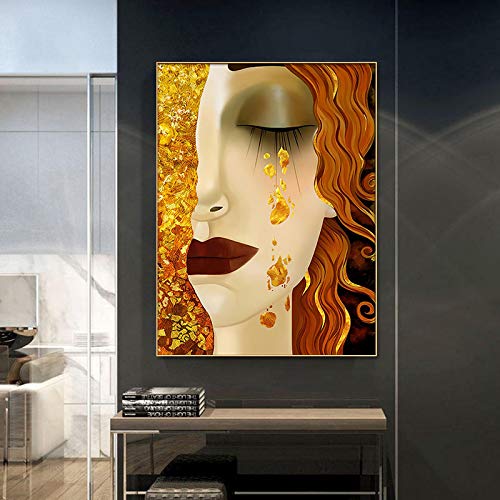 HSFFBHFBH Abstrakte Wandkunst Gustav Klimt Goldene Tränen und Kuss Gemälde Poster und Druck Wandkunst für Wohnzimmer Wohnkultur Gemälde 70x100cm(28x43in) mit Rahmen von HSFFBHFBH