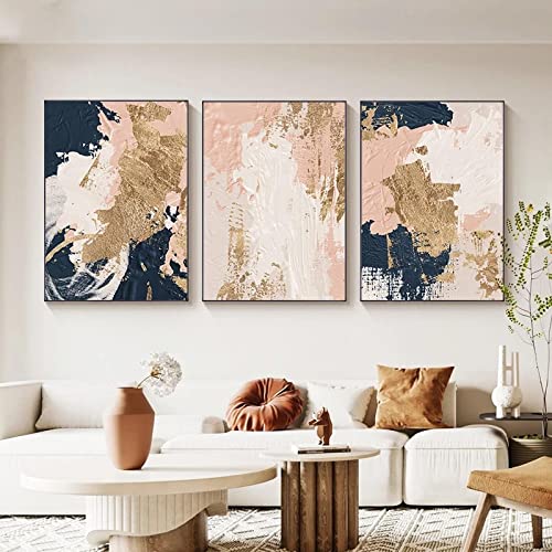 HSFFBHFBH Abstraktes Blaues Rosa Gold Moderne Leinwand Gemälde Poster und Drucke Wandkunst Bild für Wohnzimmer Zuhause Wanddekoration 50x75cm(20x30in) x3pcs ungerahmt von HSFFBHFBH