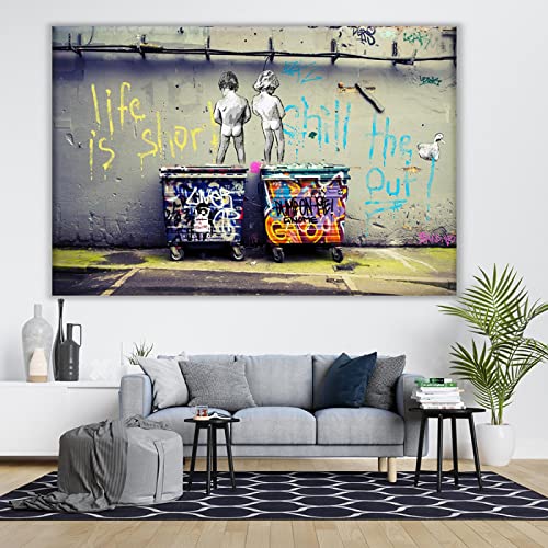 HSFFBHFBH Banksy Art Abstrakte pinkelnde Jungen Leinwand Gemälde Graffiti Street Poster Print Life Is Short Bilder Vintage Wohnkultur 52 x 75 cm (20,4 "x 30") ungerahmt von HSFFBHFBH