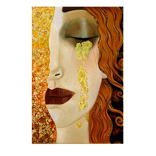 HSFFBHFBH Gemälde auf Leinwand Kunst Gustav Klimt Goldene Tränen und Kuss Poster und Drucke Wandkunst Bilder für Wohnzimmer 50x70cm (20"x28) mit Rahmen von HSFFBHFBH