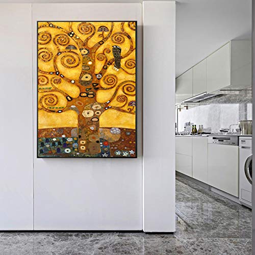 HSFFBHFBH Gustav Klimt Baum des Lebens Wandkunst Leinwanddrucke Lebensbaum Berühmte Malerei Replik Gustav Klimt Leinwand für Wohnzimmer 70x90cm Innenrahmen von HSFFBHFBH