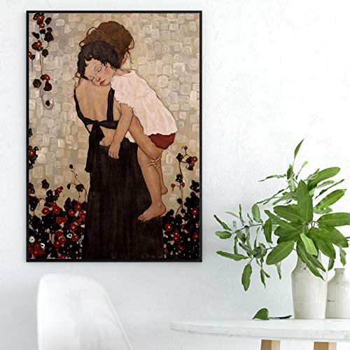 HSFFBHFBH Klassischer Künstler Gustav Klimt Eine Mutter mit Kind Malerei auf Leinwand Poster und Drucke Wandkunst Bild für Wohnkultur 52x75cm (20.4"x30") Ungerahmt von HSFFBHFBH