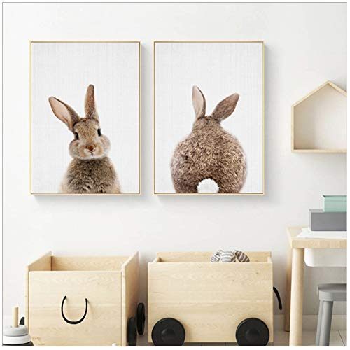 HSFFBHFBH Leinwand Malerei Hase Kaninchen Schwanz Kinderzimmer Wandkunst Tier Poster und Druck Nordic Bild für Baby Kinderzimmer Home Decor 40x60cm (15,7"x23.6) Kein Rahmen von HSFFBHFBH