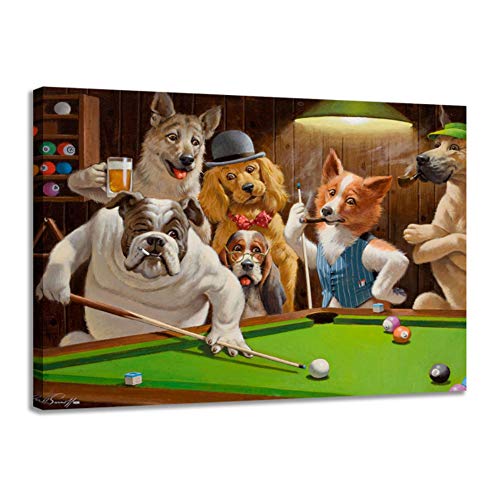 HSFFBHFBH Leinwanddruck Moderne hochauflösende Hunde Spielen Billard Malerei Kunst Home Decoration Poster auf Leinwand Wand 70x90cm (27,6"x 35,4") Kein Rahmen von HSFFBHFBH