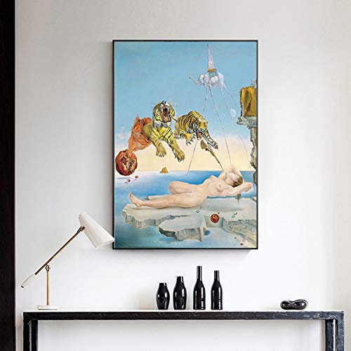 Leinwand Malerei Moderne Salvador Dali Tiger Nackte Frau Abstrakte Poster und Druck Wandkunst Bild für Wohnzimmer Dekor 70x90cm (28x35inch) Ungerahmt von HSFFBHFBH