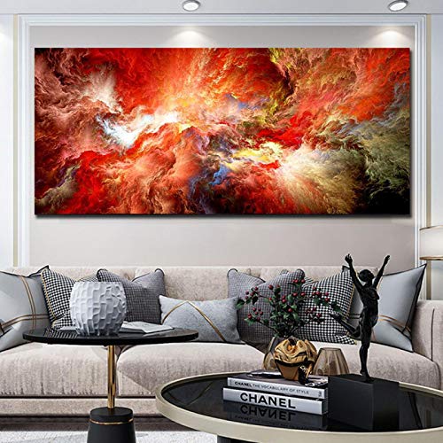 Orange White Painting Cloud Abstract Think Independe Wandbild für Wohnzimmer Leinwand Moderne Kunst Poster und Druck 60x145cm(24''x57'') Innenrahmen von HSFFBHFBH