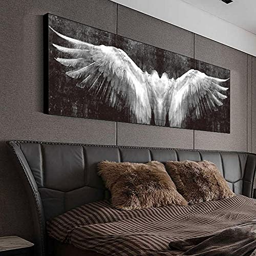 Schwarz-weiße Engelsflügel Leinwand Malerei Poster und Drucke Vintage Abstrakte Flügel Kunst Bilder für Wohnzimmer Dekor 40x120cm (16"x 47") Ungerahmt von HSFFBHFBH