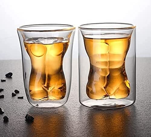 HSFS biergläser Set 2 stücke 100ml Doppelwandglas Anti-Hot-männliche und weibliche nackte Körper-Kaffeetasse personalisierte Bier-Shot-Glas-Geburtstagsgeschenke für Männer biergläser Set von HSFS