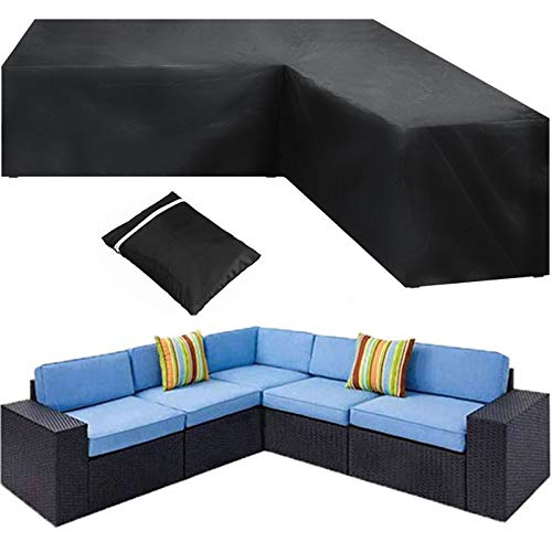 HSGAV L Form Abdeckung Lounge Sofa, Schutzhülle für Ecksofa, Abdeckung Für Gartenmöbel, Gartensofa Abdeckplane, 420D Wasserdicht UV Eck-gartenmöbel Bezüge, Schwarz,286x286x82cm von HSGAV