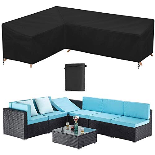 HSGAV L-förmigen Abdeckung Lounge Sofa, Schutzhülle Cover Eckbank Für Gartenmöbel Abdeckung, 210D Abdeckplane Für Gartenmöbel L-Form, mit Aufbewahrungstasche, Schwarz,Left L 192x260x82cm von HSGAV