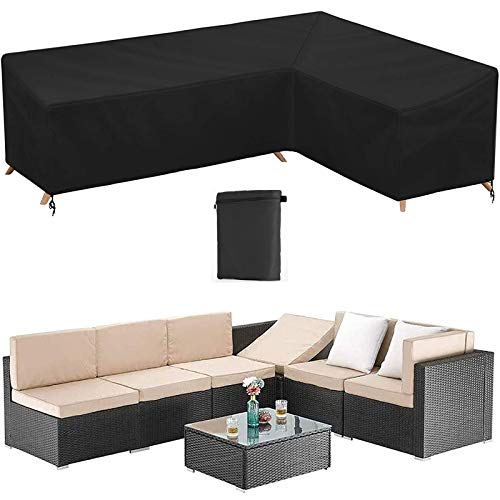 HSGAV Schutzhülle Für Ecksofa, Abdeckhaube Für Gartenmöbel Für L-Form, Wasserdichtes Winterfest Abdeckplane Für Terrassenmöbel, Lounge Sofa Abdeckung, Schwarz,Right L 260x192x82cm von HSGAV