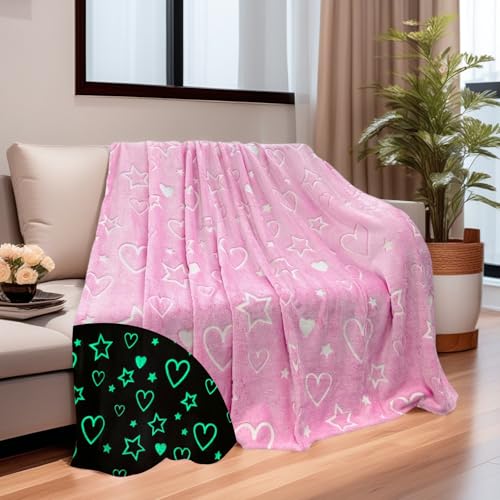 HSGLGNA Kuscheldecke Kinder Dinosaurier Decke Leuchtet im Dunkeln,Dinosaurier Muster Weiche Mikrofaser Flauschig Decke,Tolle Geschenke für Dino Liebhaber (Liebe - Rosa, 150x200 cm) von HSGLGNA