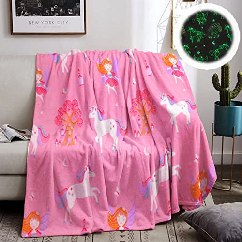 Kuscheldecke Kinder,Einhorn Decke Kuscheldecke Leuchtet im Dunkeln, Einhorn Geschenke für mädchen Super Weiche und Warme Decke, Bett Sofa Flauschige Einhorn Decke Rosa(Einhorn-05, 150x200 cm) von HSGLGNA