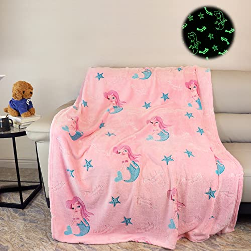 Kuscheldecke Kinder,Einhorn Decke Kuscheldecke Leuchtet im Dunkeln, Einhorn Geschenke für mädchen Super Weiche und Warme Decke, Kuschelig Warme Geschenk Decke (Meerjungfrau, 150x200 cm) von HSGLGNA
