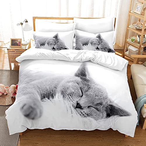 HSGLGNA Katze Bettwäsche Set 135 x 200 cm, 3D Katzenmotiv Mikrofaser Bettwäsche-Sets 3teilig mit Reißverschluss, 100% Baumwolle, mit Bettbezug und Kissenbezug (Katze-5, 200 x 200 cm) von HSGLGNA