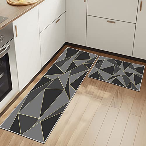 Küchenteppiche Rutschfestes Küchenmatten 2 Stück, Waschbar Küche Bodenmatte Küchenmatten Set Mit Schiebeaufkleber,Komfort Pflegeleicht Für Küche Staubdicht Fußmatte (Geometrisch A, 43x75+43x150cm) von HSGLGNA