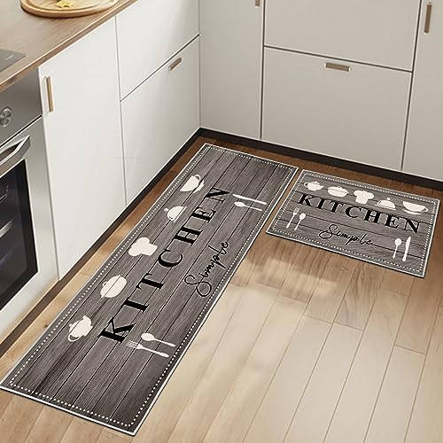 Küchenteppiche Rutschfestes Küchenmatten 2 Stück, Waschbar Küche Bodenmatte Küchenmatten Set Mit Schiebeaufkleber,Komfort Pflegeleicht Für Küche Staubdicht Fußmatte (Kitchenware-B, 43x75+43x150cm) von HSGLGNA