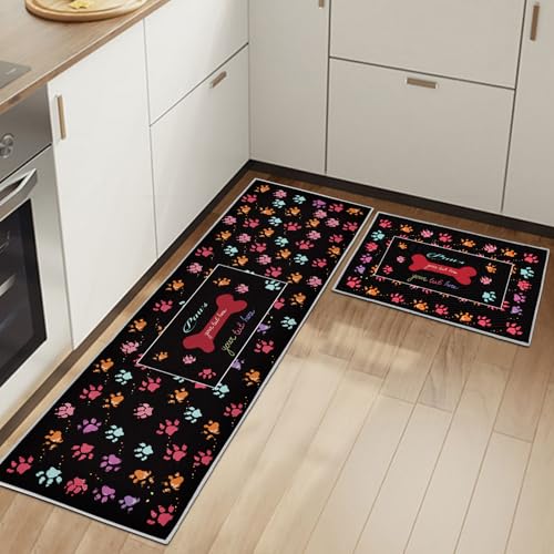 Küchenteppiche Rutschfestes Küchenmatten 2 Stück, Waschbar Küche Bodenmatte Küchenmatten Set Mit Schiebeaufkleber,Komfort Pflegeleicht Für Küche Staubdicht Fußmatte (Tierkralle, 40x60+40x120cm) von HSGLGNA