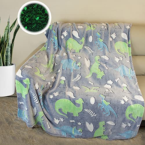 HSGLGNA Kuscheldecke Kinder Dinosaurier Decke Leuchtet im Dunkeln, Dinosaurier Muster Weiche Mikrofaser Flauschig Decke,Tolle Geschenke für Dino Liebhaber (Dinosaurier B, 150x200 cm) von HSGLGNA