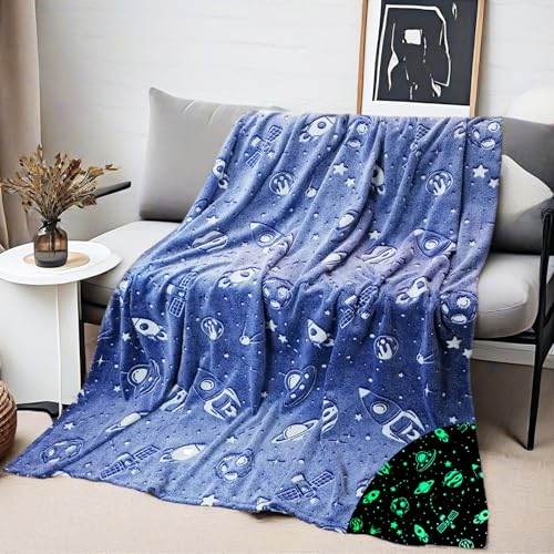 Kuscheldecke für Kinder, Decke Leuchtend Im Dunkeln Kuscheldecke Geschenke Jungs Kinder, Super Weiche und Warme Decke(Grau, 130x150 cm) von HSGLGNA