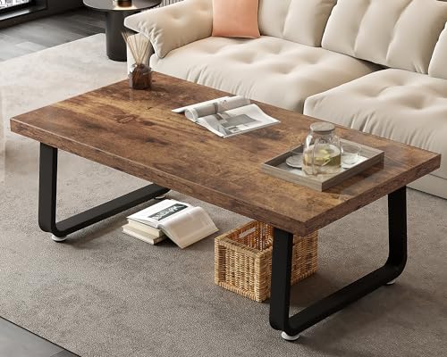 HSH Couchtisch Holz Tisch Wohnzimmertisch aus Holz Metallgestell Industrie Design für Wohnzimmer Beistelltisch Coffee Table Sofatisch für Kaffee Couchtisch Klein Vintage 120B x 55T x 46.5H cm von HSH