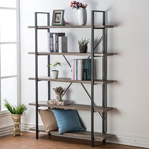 HSH 5 Ebenen Vintage Industrie Rustikal Bücherregal, Groß Hoch Offen Bücherregal, Holz und Metall, Buch Etagere Regal,Grau HSH 5 Ebenen Vintage Industrie Rustikal Bücherregal, Groß Hoch Offen Bücherregal, Holz und Metall, Buch Etagere Regal,Grau von HSH