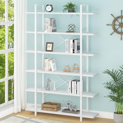 HSH 6 Tier Tall White Bookshelf, Industrial Modern Vertical Metal and Wood White Bookcases 6 Shelf,Farmhouse Open Large Storage Book Shelves & Display Book Shelf for Bedroom Living Room Office HSH 6 Tier Tall White Bookshelf, Industrial Modern Vertical Metal and Wood White Bookcases 6 Shelf,Farmhouse Open Large Storage Book Shelves & Display Book Shelf for Bedroom Living Room Office von HSH