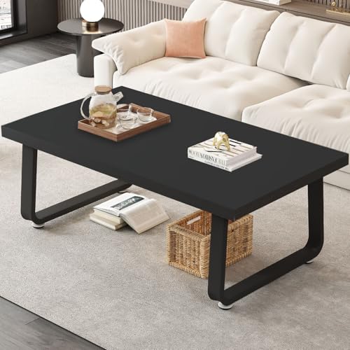 HSH Tisc Couchtisch, Wohnzimmertisch Tisch mit Metallgestell, Kaffeetisch für Wohnzimmer, Teetisch aus Holz, Couchtisch Holz Industrie Design, Beistelltisch, Sofatisch, Schwarz 100B x 55T x 46.5H cm von HSH