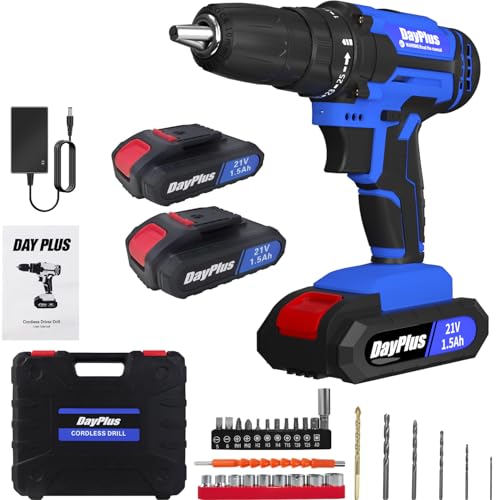 Akku-Bohrschrauber 21V, Akku-Bohrschrauber mit 2 Batterien 1.5Ah, 25+1 Drehmoment, 45N.m Max Elektrobohrer, 2 Geschwindigkeiten, LED Licht, 26 Zubehörteile, für Haus und Garten DIY Projekt Blau Akku-Bohrschrauber 21V, Akku-Bohrschrauber mit 2 Batterien 1.5Ah, 25+1 Drehmoment, 45N.m Max Elektrobohrer, 2 Geschwindigkeiten, LED Licht, 26 Zubehörteile, für Haus und Garten DIY Projekt Blau von HSHa