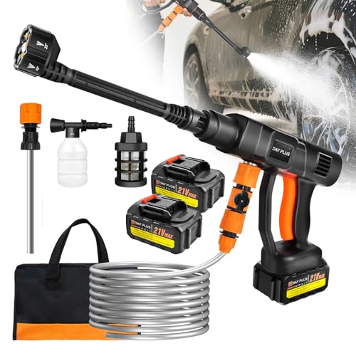 Akku Hochdruckreiniger, Pressure Washer mit 6-In-1 Multifunktionale, Max 60 Bar Mobiler Hochdruckreiniger mit 2 Batterien für Autos,Terrasse,Fenste von HSHa