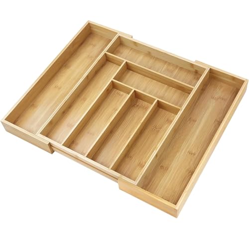 Bambus Besteckeinsatz 32-52 x 43 x 5cm, Küche Schublade einfügen große 6-8 Fächer, Utensilienhalter Rack Veranstalter, Kochen Backen Utensilien Storage Case, Besteck Schublade Teiler für Home Office von HSHa
