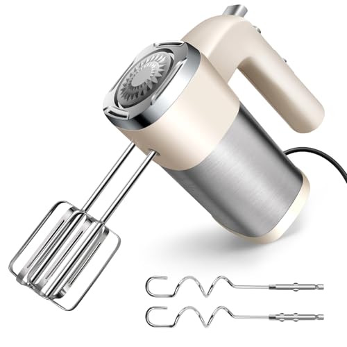 Elektrischer Handmixer Handrührer 400 W - inkl. 2 Rührbesen und 2 Knethaken aus Edelstahl – Handrührgerät - Hakenentriegelung – Turbotaste – Thermosicherung von HSHa