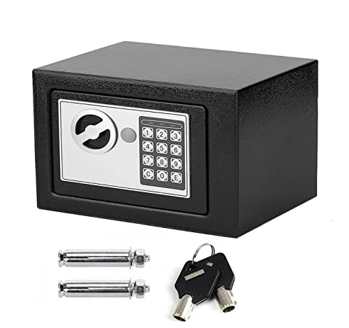 Schranktresore Geld-Safe Massiver Stahl Elektronischer Passwort-Sicherheits-Safe mit Schloss-Schlüssel Hotel-Safe für Home Office Geld-Bargeld-Tresor Wand-Safe (8,5L, Schwarz) von HSHa