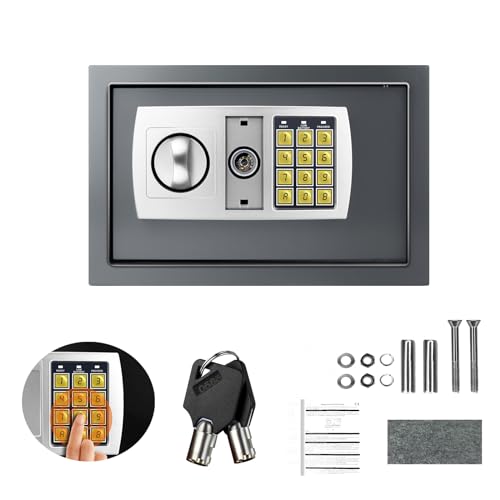 Sicherheitstresore Medium 8.5L Digitaler Geldtresor Persönlicher Safe mit PIN-Code und Ke-Aufbewahrungsschließfach 1.7 cm Solide Anti-Hebel-Schrauben für Home Digital Shop Grau von HSHa