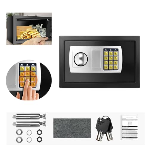 Tresor für Zuhause Digital Persönlicher Safe mit PIN-Code und Schlüsselspeicher Cash Safebox 1.7cm Solide Anti-Pry Bolzen für Home Office Hotel 8.5L Schwarz von HSHa