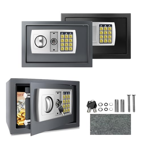 Tresor für zu Hause Stahl Digitaler Bargeldtresor mit Schlüssel Klein Tresor Home Office Safe 4cm dicke Tür für Bargeld Uhr Reisepass Dokument 8.5L Grau von HSHa