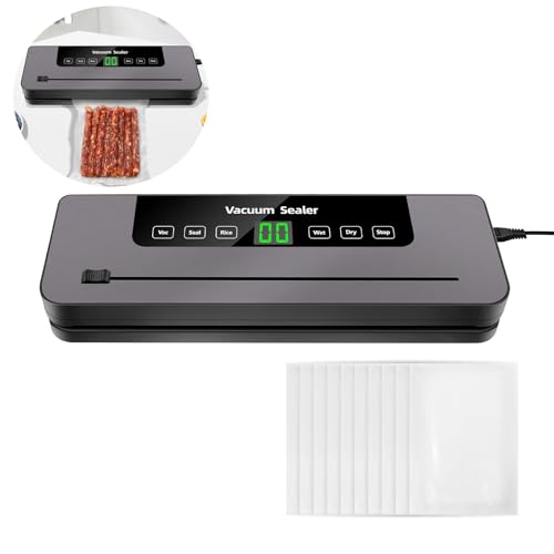 Vakuumierer Automatisch - Vakuumiergerät für trockene oder feuchte Lebensmittel und Sous Vide, inkl. 10 Vakuumier-Beutel Vakuumierer Automatisch - Vakuumiergerät für trockene oder feuchte Lebensmittel und Sous Vide, inkl. 10 Vakuumier-Beutel von HSHa